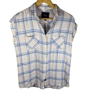 Rails Britt - Pink/Blue Melange Check‎ Shirt Cap Sleeve Size Small Super Soft